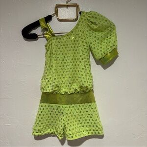 Kelle Lime Green Dance Costume w/Glitter Accents